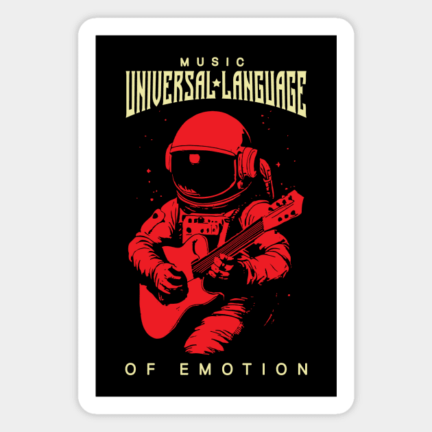 Musician Astronaut playing guitar Retro design : Music is Universal Language of Emotion Magnet by GrafiqueDynasty